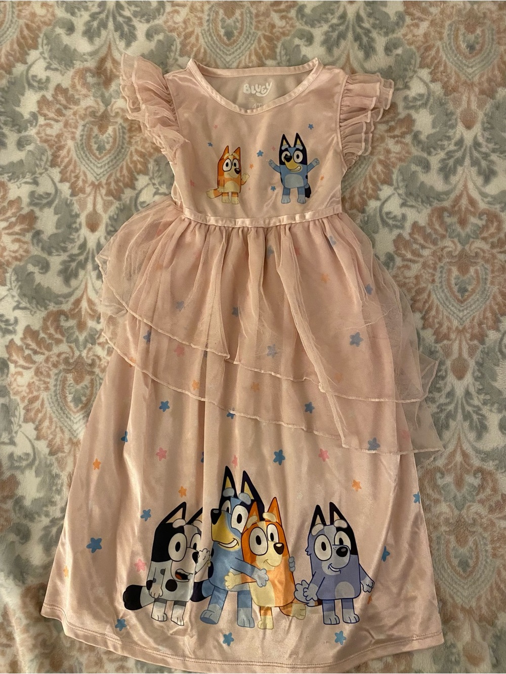 Pink Tulle Bluey Ruffle Kids Pajama Dress